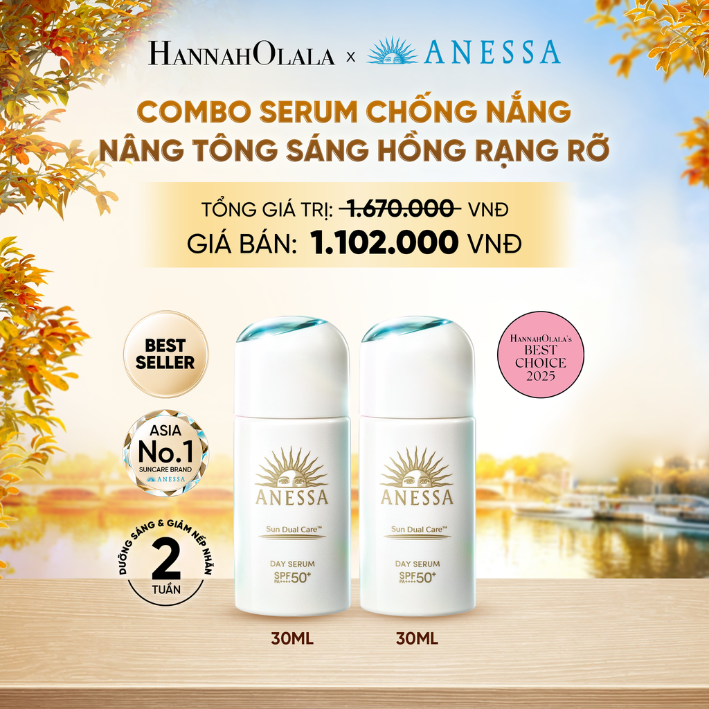  COMBO SERUM CHỐNG NẮNG DƯỠNG DA NÂNG TÔNG NGĂN NGỪA LÃO HÓA ANESSA DAY SERUM SPF50+ PA++++ 30MLX2 - DEAL6 - E99 