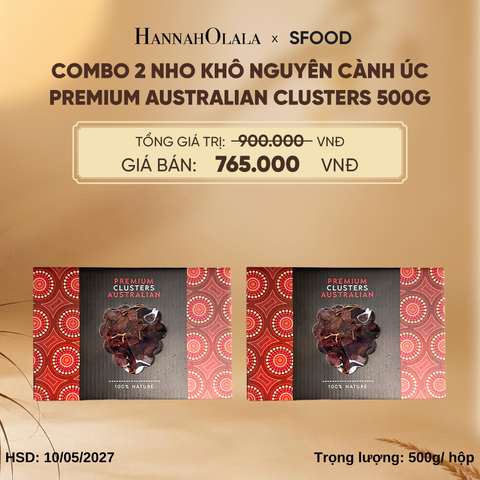  COMBO 2 NHO KHÔ NGUYÊN CÀNH ÚC PREMIUM AUSTRALIAN CLUSTERS 500G - E45 