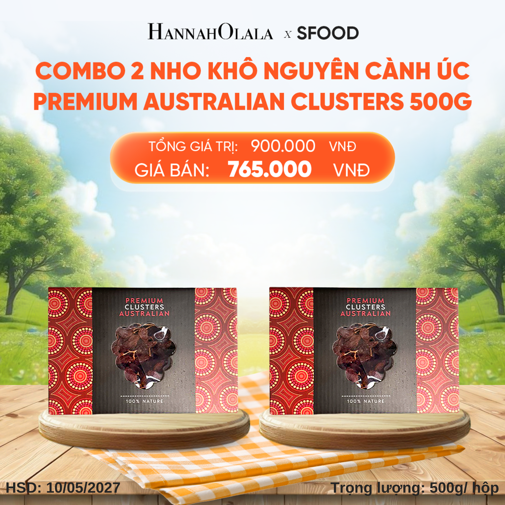 COMBO 2 NHO KHÔ NGUYÊN CÀNH ÚC PREMIUM AUSTRALIAN CLUSTERS 500G - DEAL 6:_E138 