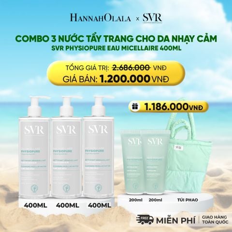  DEAL 06: COMBO 3 NƯỚC TẨY TRANG CHO DA NHẠY CẢM SVR PHYSIOPURE EAU MICELLAIRE 400ML 