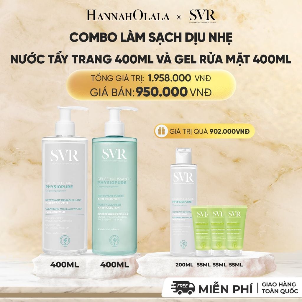  COMBO LÀM SẠCH DỊU NHẸ NƯỚC TẨY TRANG PHYSIOPURE EAU MICELLAIRE 400ML VÀ GEL RỬA MẶT GELEE MOUSSANTE 400ML - DEAL 06 