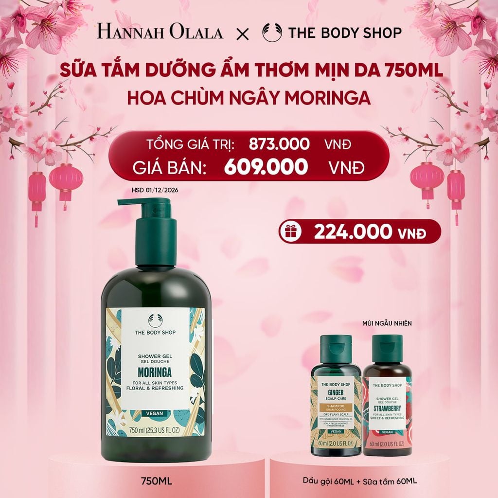  DEAL 6: SỮA TẮM DƯỠNG ẨM DA HƯƠNG HOA CHÙM NGÂY MORINGA SHOWER GEL 750ML 