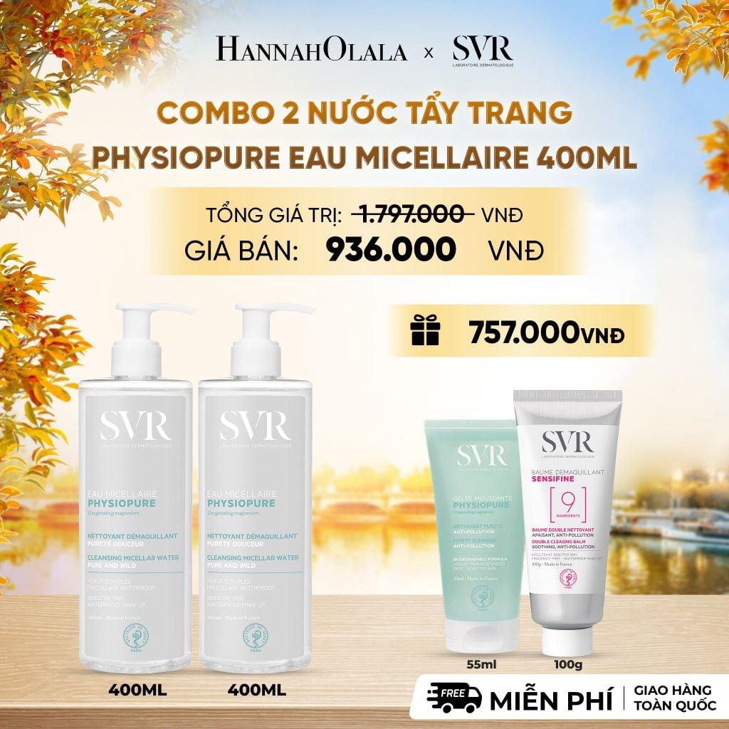  COMBO 2 NƯỚC TẨY TRANG CHO DA NHẠY CẢM PHYSIOPURE EAU MICELLAIRE 400ML - DEAL 6 - E694 
