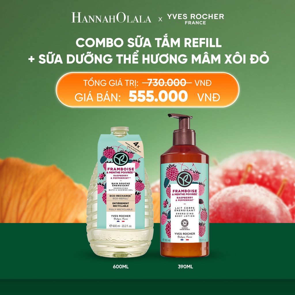  COMBO SỮA TẮM REFILL + SỮA DƯỠNG THỂ HƯƠNG MÂM XÔI ĐỎ 