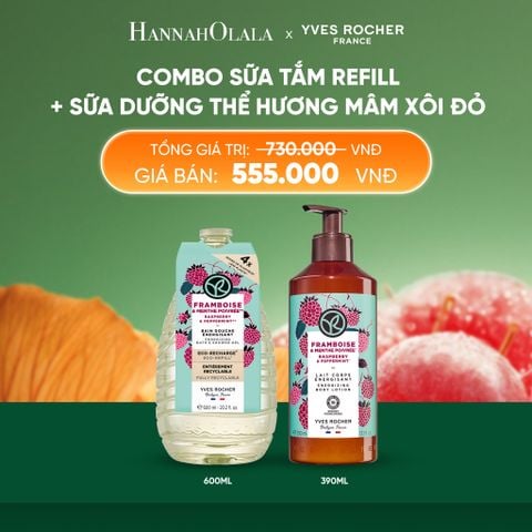  COMBO SỮA TẮM REFILL + SỮA DƯỠNG THỂ HƯƠNG MÂM XÔI ĐỎ 