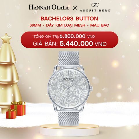  DEAL 6: ĐỒNG HỒ ĐAN MẠCH AUGUST BERG x MORRIS & CO. - MẶT BACHELORS BUTTON 38 MM VIỀN MÀU BẠC - DÂY MESH 