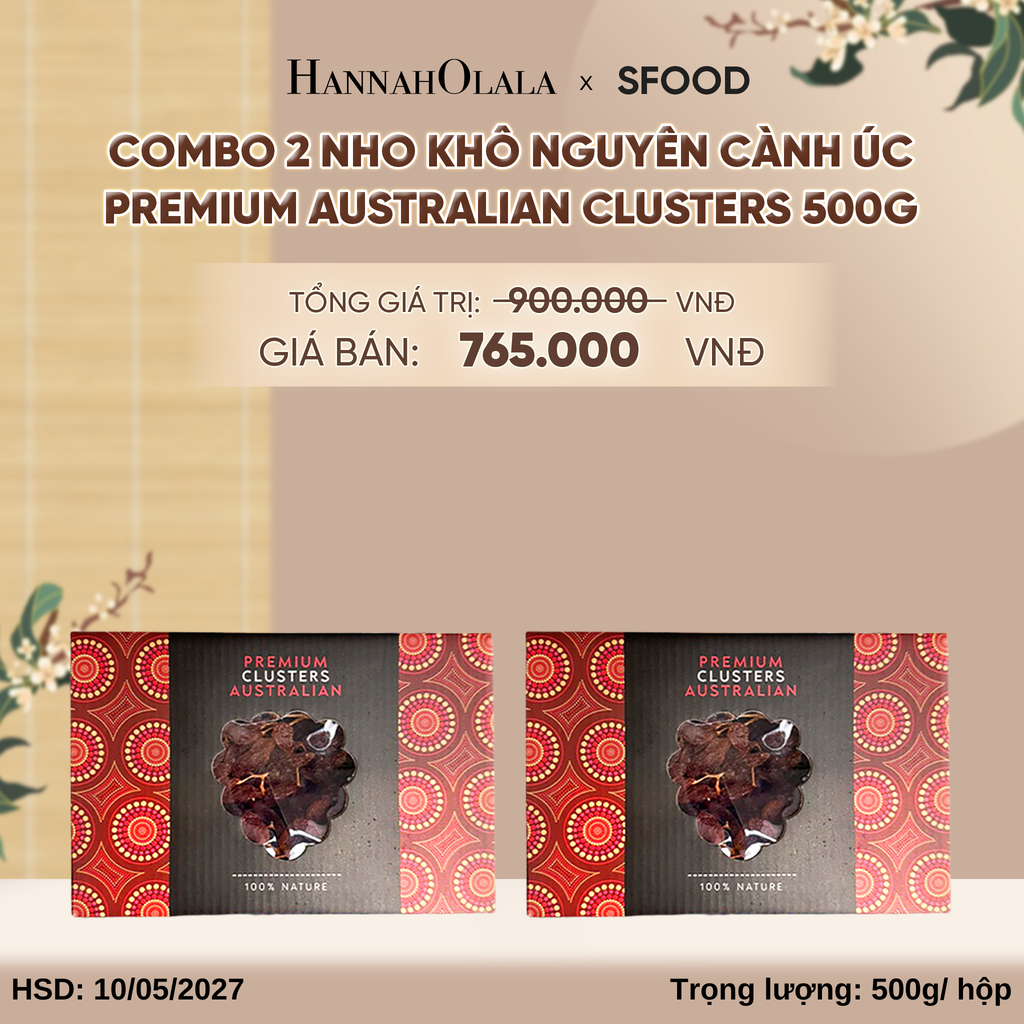  COMBO 2 NHO KHÔ NGUYÊN CÀNH ÚC PREMIUM AUSTRALIAN CLUSTERS 500G - A2437 