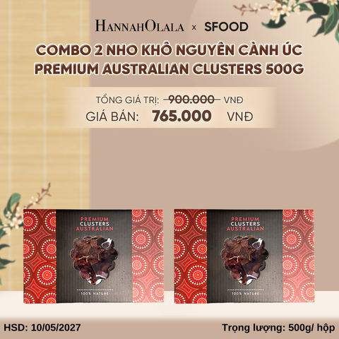  COMBO 2 NHO KHÔ NGUYÊN CÀNH ÚC PREMIUM AUSTRALIAN CLUSTERS 500G - A2437 