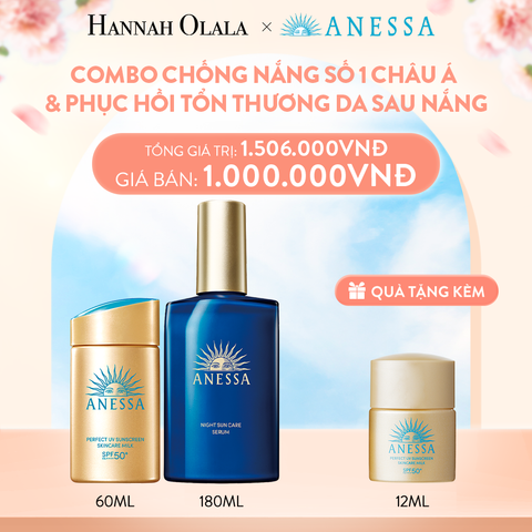  A37_DEAL 6: COMBO SỮA CHỐNG NẮNG & SERUM PHỤC HỒI TỔN THƯƠNG SAU NẮNG CHO MẶT - TOÀN THÂN ANESSA GOLD MILK 60ML + NIGHT SERUM 180ML 