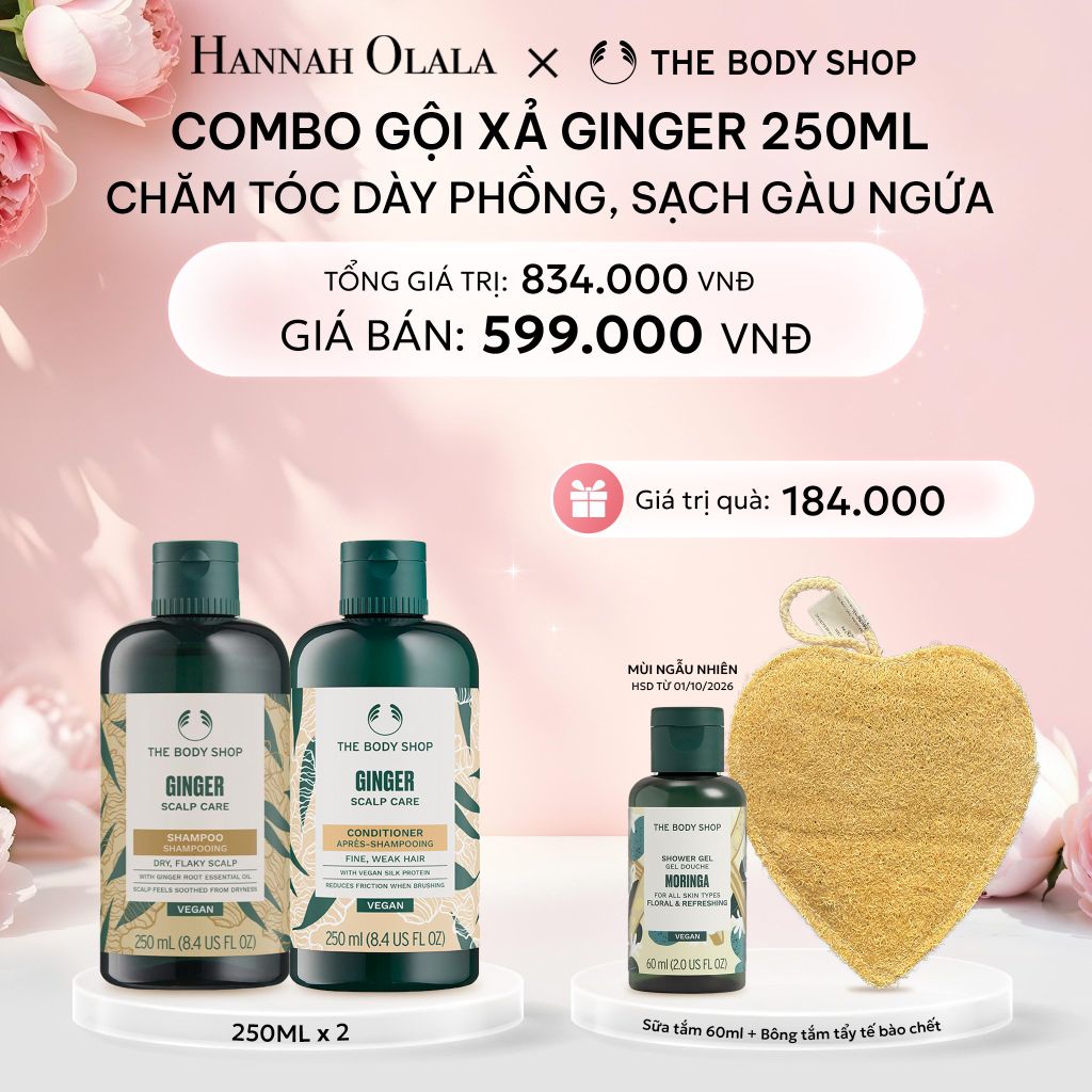  E952: DEAL 6: COMBO CHĂM TÓC DÀY PHỒNG, GIẢM GÃY RỤNG, SẠCH GÀU NGỨA GINGER 250ML - DẦU GỘI & DẦU XẢ 