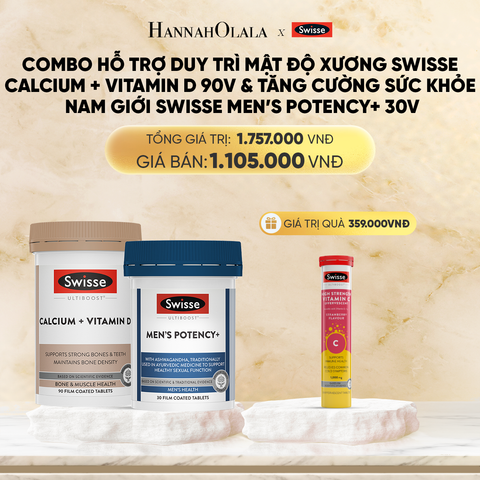  DEAL 6: COMBO HỖ TRỢ DUY TRÌ MẬT ĐỘ XƯƠNG SWISSE CALCIUM + VITAMIN D 90V & TĂNG CƯỜNG SỨC KHỎE NAM GIỚI SWISSE MEN’S POTENCY+ 30V 