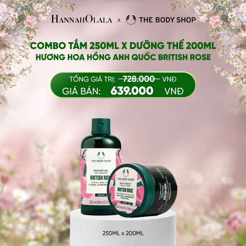  DEAL 6: COMBO CHĂM DA NGÁT HƯƠNG HOA HỒNG ANH QUỐC BRITISH ROSE - SỮA TẮM 250ML & SỮA CHUA DƯỠNG THỂ 200ML 