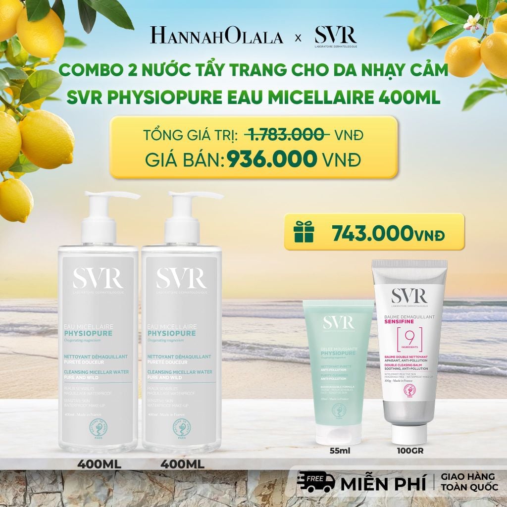  COMBO 2 NƯỚC TẨY TRANG CHO DA NHẠY CẢM SVR PHYSIOPURE EAU MICELLAIRE 400ML - DEAL 06 