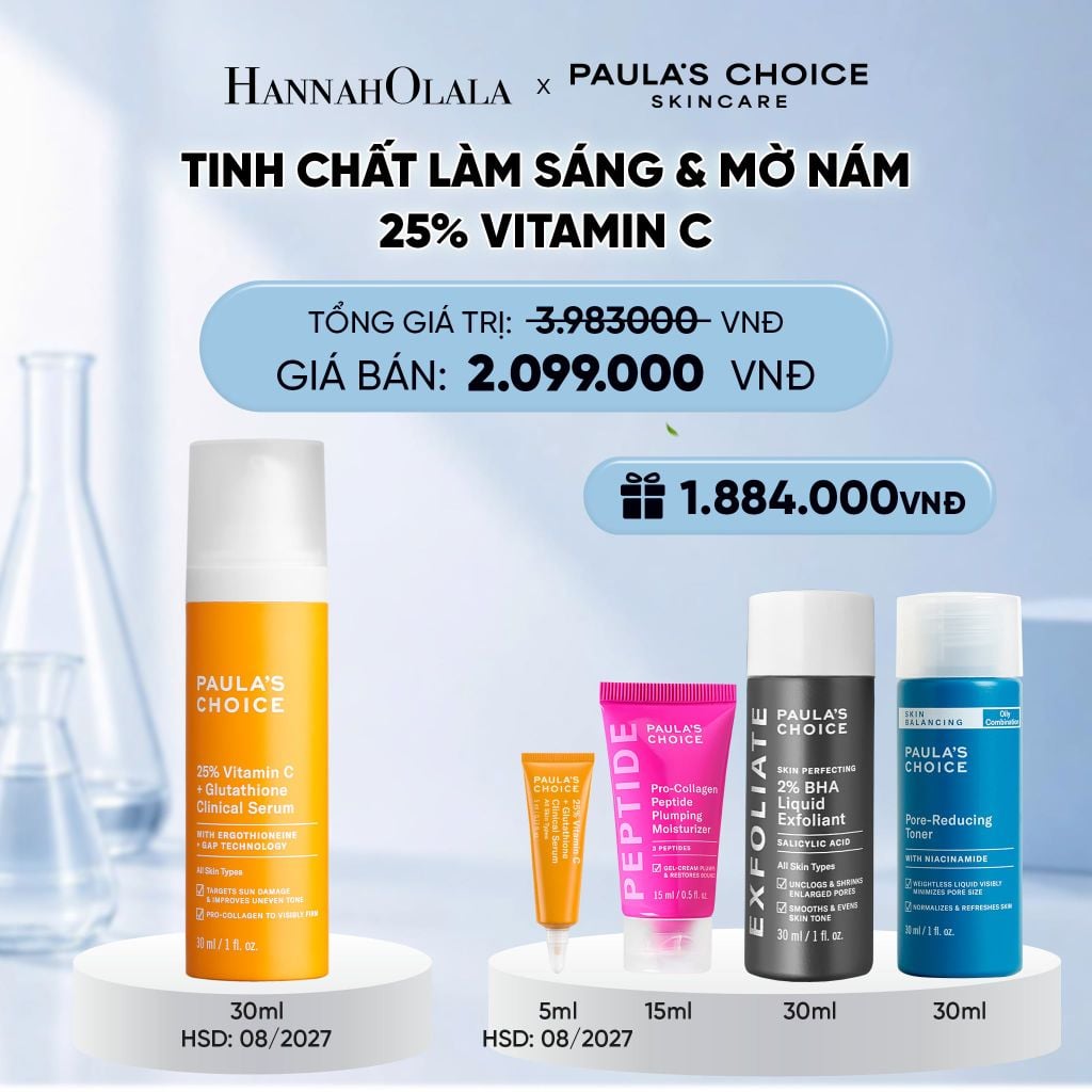  TINH CHẤT LÀM SÁNG DA VÀ MỜ NÁM CHUYÊN SÂU VỚI 25% VITAMIN C + GLUTATHIONE CLINICAL SERUM 30ML (Date: 08/2027) - DEAL 6 