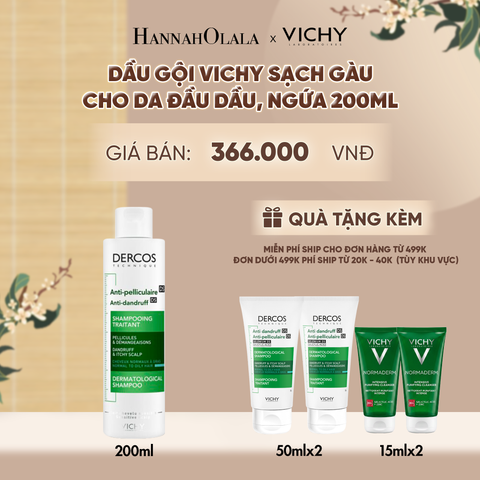  DẦU GỘI SẠCH GÀU DERCOS VICHY 100% CHỈ SAU 1 LẦN GỘI DÀNH CHO DA DẦU & NGỨA - A957 