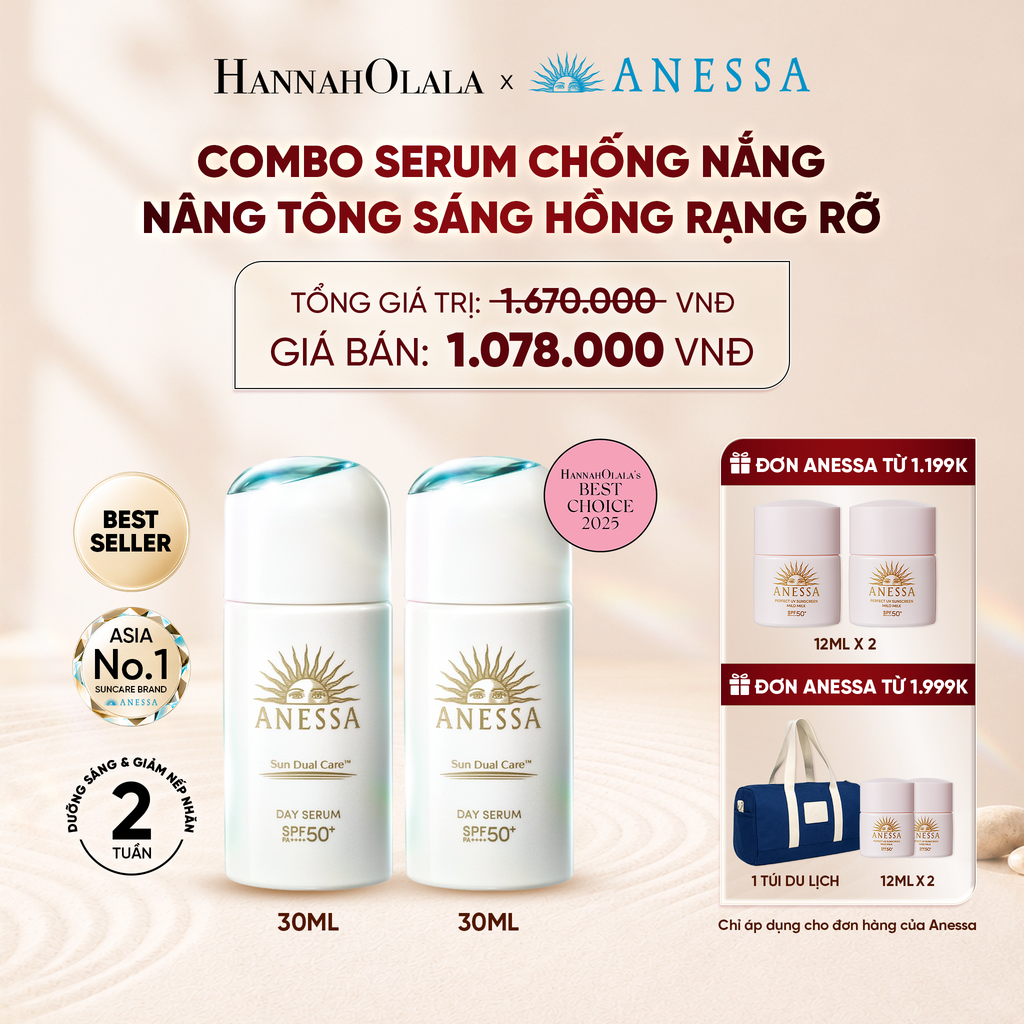  COMBO SERUM CHỐNG NẮNG DƯỠNG DA NÂNG TÔNG NGĂN NGỪA LÃO HÓA ANESSA DAY SERUM SPF50+ PA++++ 30MLX2 - DEAL 6 