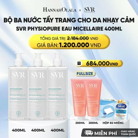  COMBO 3 NƯỚC TẨY TRANG CHO DA NHẠY CẢM SVR PHYSIOPURE EAU MICELLAIRE 400ML - DEAL 06 