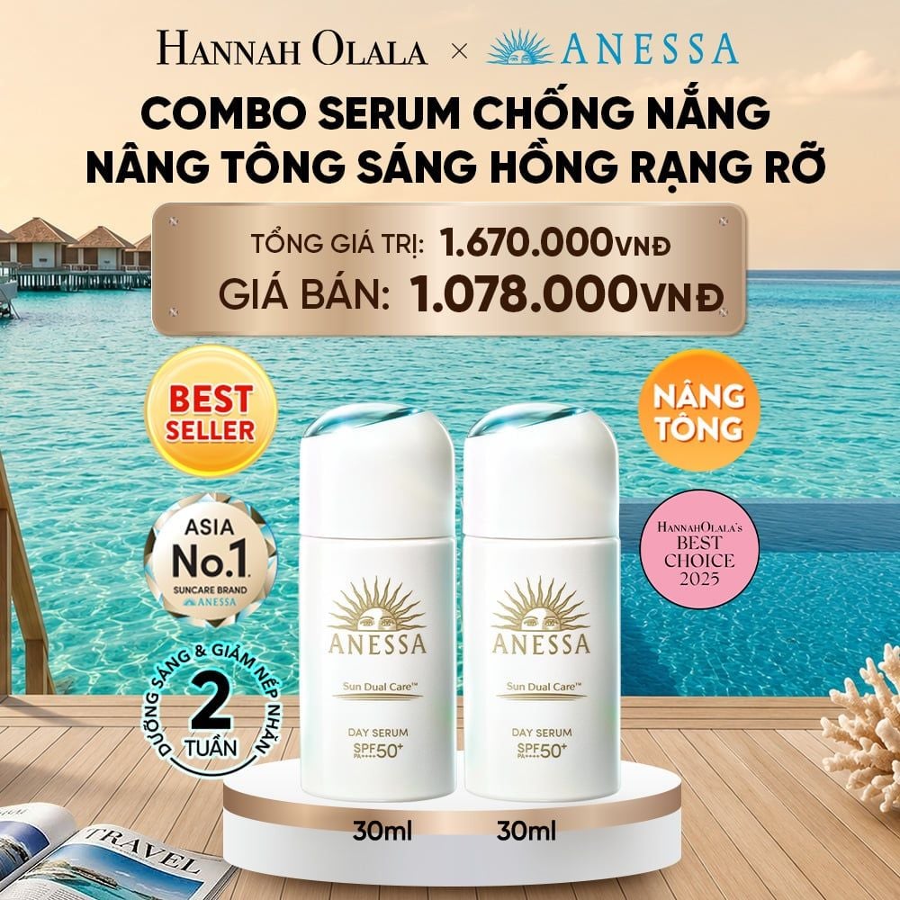  COMBO SERUM CHỐNG NẮNG DƯỠNG DA NÂNG TÔNG NGĂN NGỪA LÃO HÓA ANESSA DAY SERUM SPF50+ PA++++ 30MLX2 - DEAL 6 