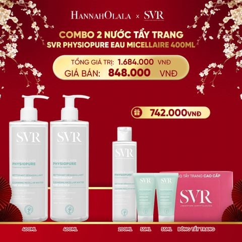  A1196_DEAL 06: COMBO 2 NƯỚC TẨY TRANG CHO DA NHẠY CẢM SVR PHYSIOPURE EAU MICELLAIRE 400ML 