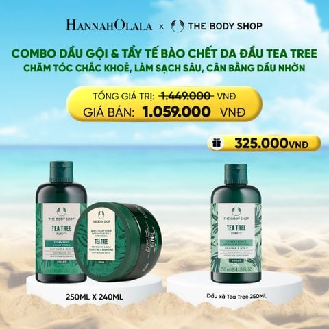  DEAL 6: COMBO LÀM SẠCH TÓC BẾT & CÂN BẰNG DA ĐẦU NHỜN TEA TREE - TẨY TẾ BÀO CHẾT DA ĐẦU 240ML & DẦU GỘI 250ML 