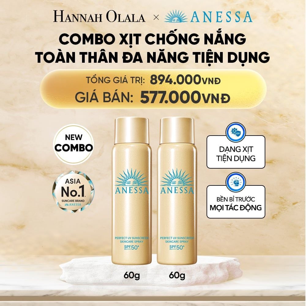  COMBO XỊT CHỐNG NẮNG DƯỠNG DA ĐA NĂNG TIỆN DỤNG BẢO VỆ HOÀN HẢO ANESSA GOLD SPRAY SPF50+ PA++++ 60GX2 - DEAL 6 