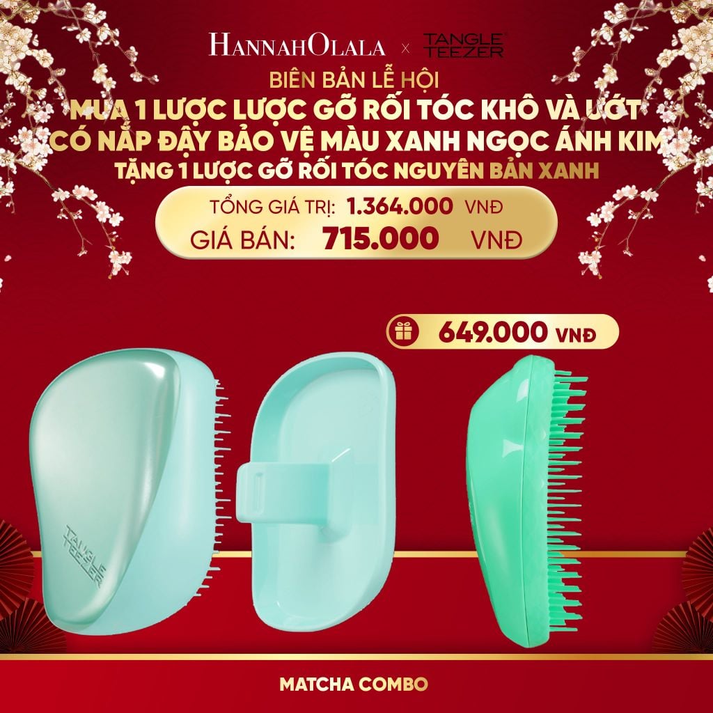  DEAL 6: MUA 1 LƯỢC GỠ RỐI TÓC KHÔ VÀ ƯỚT CÓ NẮP ĐẬY BẢO VỆ MÀU XANH NGỌC ÁNH KIM TẶNG 1 LƯỢC GỠ RỐI TÓC ƯỚT NGUYÊN BẢN XANH (MATCHA COMBO) 