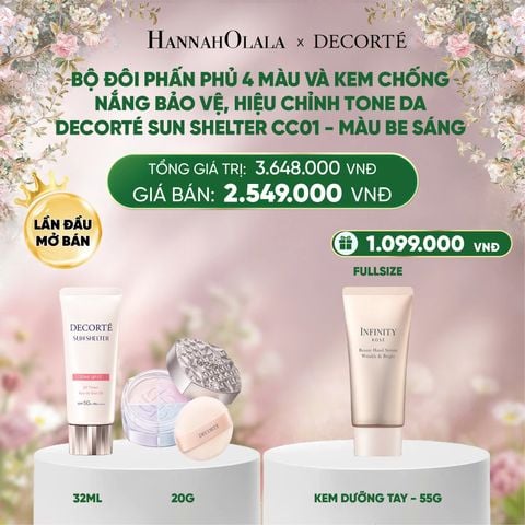  E1279_DEAL 6: PHẤN PHỦ DECORTÉ BỘ 4 MÀU 101 VÀ KEM CHỐNG NẮNG BẢO VỆ, HIỂU CHỈNH TONE DA DECORTÉ SUN SHELTER CC 01 - MÀU BE SÁNG 