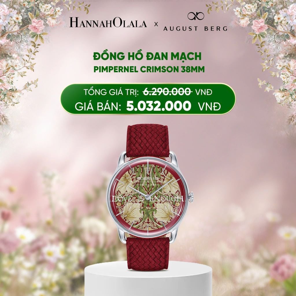  DEAL 6: ĐỒNG HỒ ĐAN MẠCH AUGUST BERG X MORRIS & CO. - PIMPERNEL CRIMSON 38MM - DÂY PERLON - MÀU BẠC 
