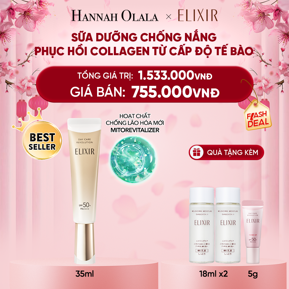  DEAL 6: [THẾ HỆ MỚI] SỮA CHỐNG NẮNG PHỤC HỒI COLLAGEN TỪ CẤP ĐỘ TẾ BÀO ELIXIR DAY CARE REVOLUTION SPF50+ 35ML 