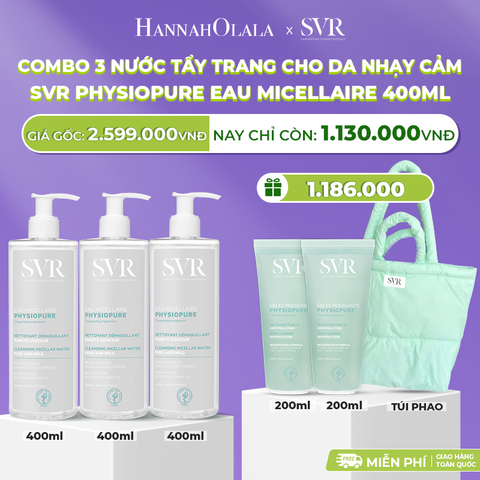  DEAL 06: COMBO 3 NƯỚC TẨY TRANG CHO DA NHẠY CẢM SVR PHYSIOPURE EAU MICELLAIRE 400ML 