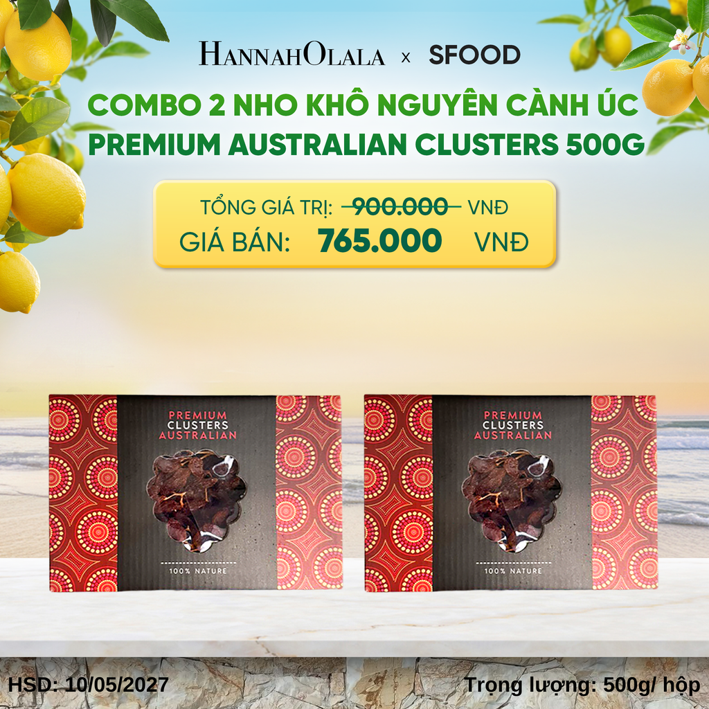  COMBO 2 NHO KHÔ NGUYÊN CÀNH ÚC PREMIUM AUSTRALIAN CLUSTERS 500G - A2298 