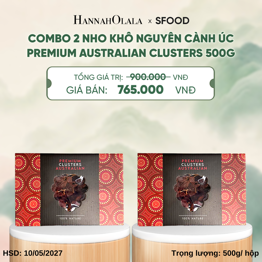  COMBO 2 NHO KHÔ NGUYÊN CÀNH ÚC PREMIUM AUSTRALIAN CLUSTERS 500G - A1356 