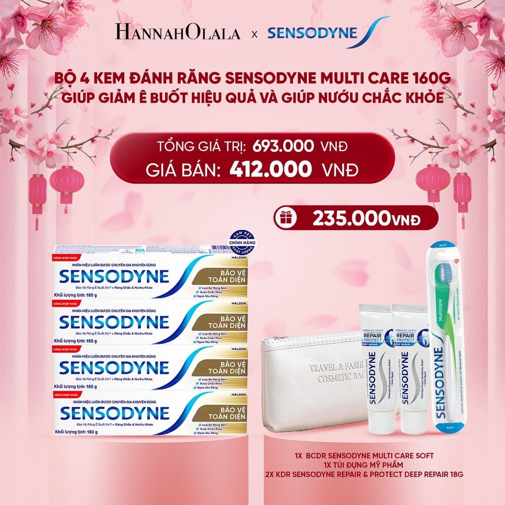  DEAL 6: BỘ 4 KEM ĐÁNH RĂNG SENSODYNE MULTI CARE 160G GIÚP GIẢM Ê BUỐT HIỆU QUẢ VÀ GIÚP NƯỚU CHẮC KHỎE 