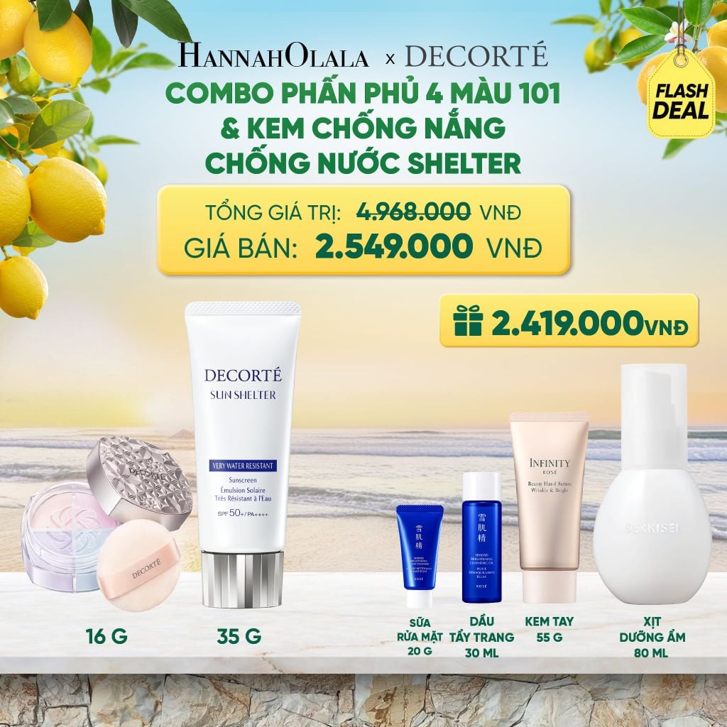  COMBO PHẤN PHỦ 4 MÀU 101 & KEM CHỐNG NẮNG DECORTÉ SHELTER 