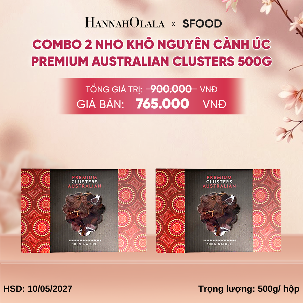  COMBO 2 NHO KHÔ NGUYÊN CÀNH ÚC PREMIUM AUSTRALIAN CLUSTERS 500G - A746 