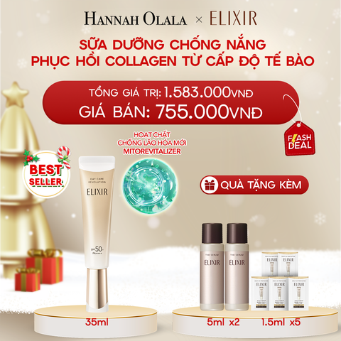  DEAL 6: [THẾ HỆ MỚI] SỮA CHỐNG NẮNG PHỤC HỒI COLLAGEN TỪ CẤP ĐỘ TẾ BÀO ELIXIR DAY CARE REVOLUTION SPF50+ 35ML 