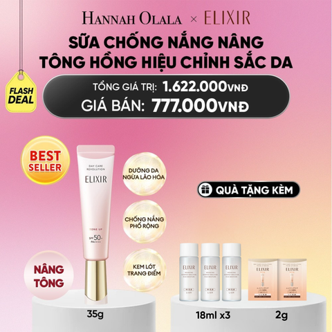 [SẮC HỒNG BABY] KEM CHỐNG NẮNG DẠNG SỮA NÂNG TÔNG CHO DA XỈN MÀU ELIXIR DAY CARE REVOLUTION TONE UP PINK+35G - DEAL 6_A1644 