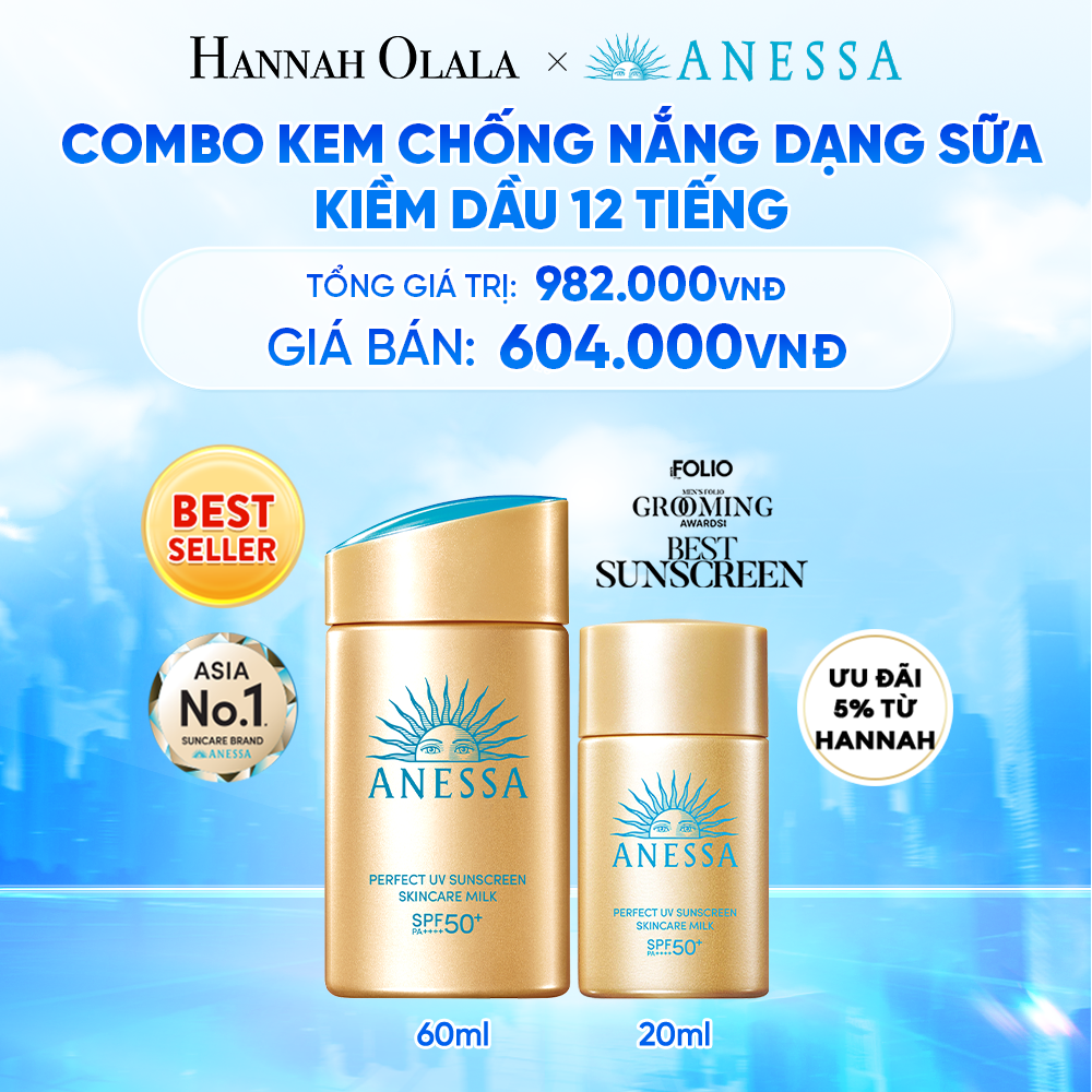  COMBO KEM CHỐNG NẮNG DẠNG SỮA DƯỠNG DA KIỀM DẦU BẢO VỆ HOÀN HẢO ANESSA GOLD MILK SPF50+ PA++++ 60ML + 20ML 