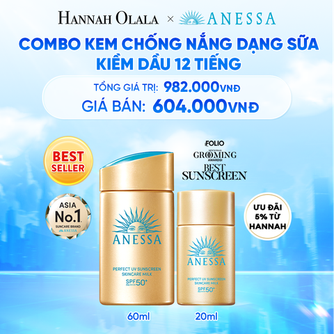  COMBO KEM CHỐNG NẮNG DẠNG SỮA DƯỠNG DA KIỀM DẦU BẢO VỆ HOÀN HẢO ANESSA GOLD MILK SPF50+ PA++++ 60ML + 20ML 