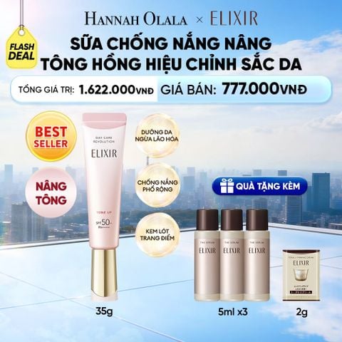  [ SẮC HỒNG BABY ] KEM CHỐNG NẮNG DẠNG SỮA NÂNG TÔNG CHO DA XỈN MÀU ELIXIR DAY CARE REVOLUTION TONE UP PINK+35G - DEAL 6 
