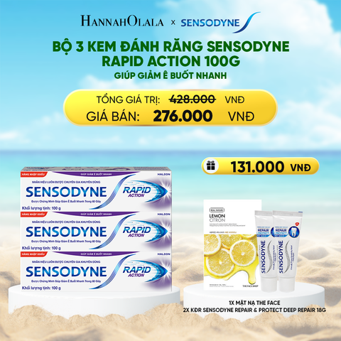  DEAL 6: BỘ 3 KEM ĐÁNH RĂNG SENSODYNE RAPID ACTION 100G GIÚP GIẢM Ê BUỐT NHANH 