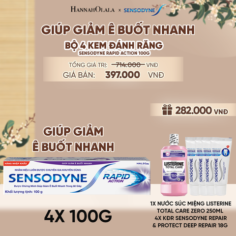  BỘ 4 KEM ĐÁNH RĂNG SENSODYNE RAPID ACTION 100G GIÚP GIẢM Ê BUỐT NHANH - A2633 