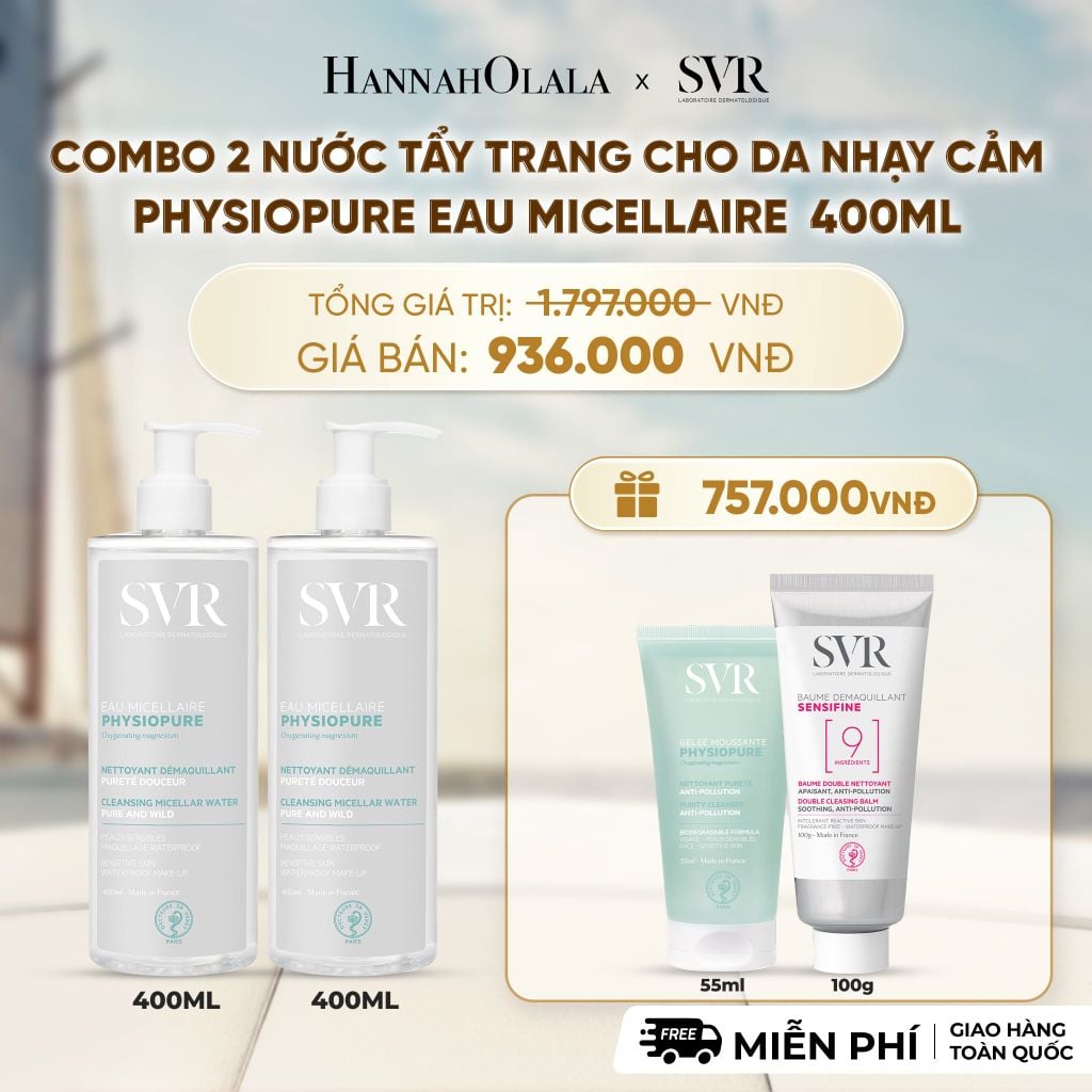  COMBO 2 NƯỚC TẨY TRANG CHO DA NHẠY CẢM PHYSIOPURE EAU MICELLAIRE 400ML - DEAL 6 