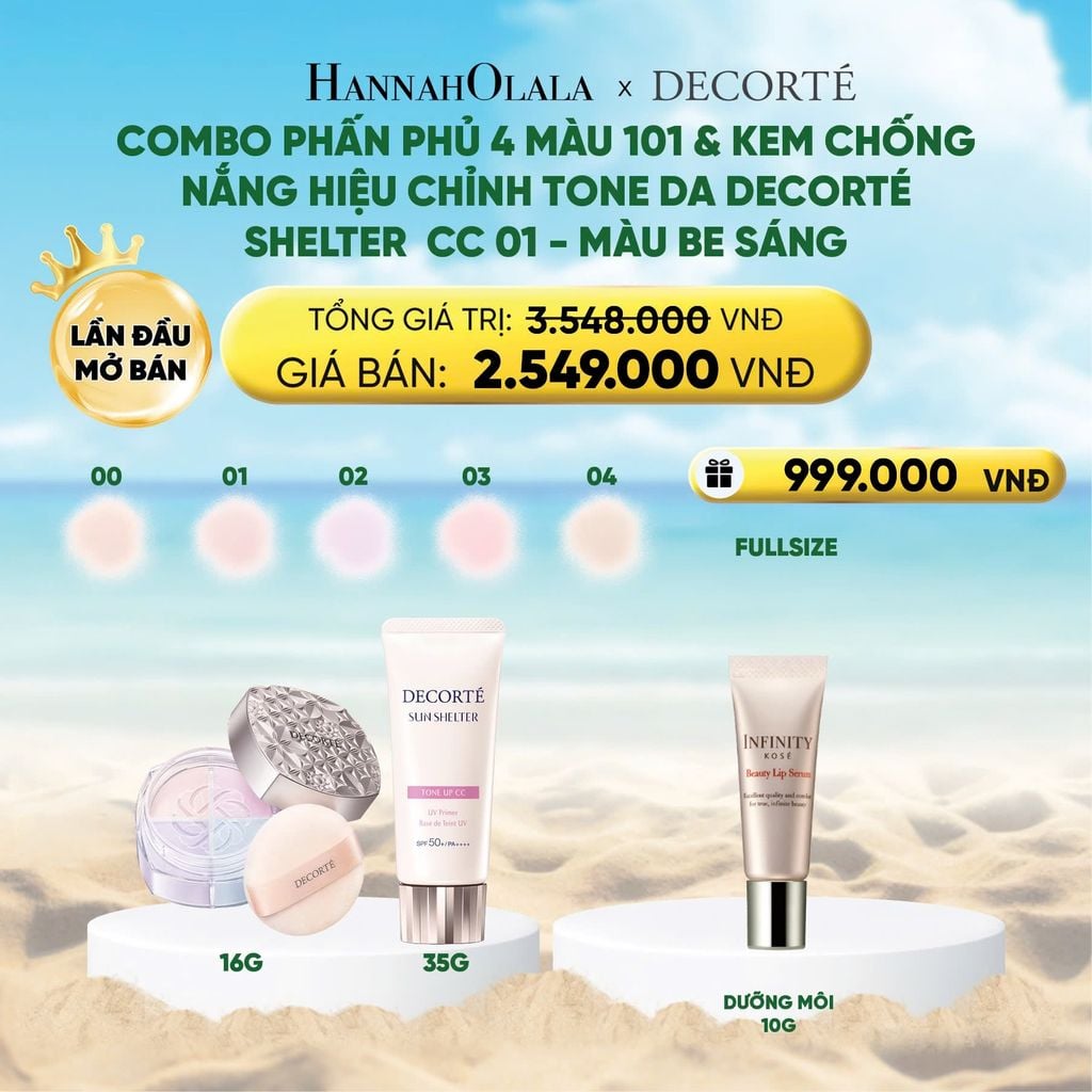  DEAL 6: COMBO PHẤN PHỦ 4 MÀU 101 & KEM CHỐNG NẮNG HIỆU CHỈNH TONE DA DECORTÉ 