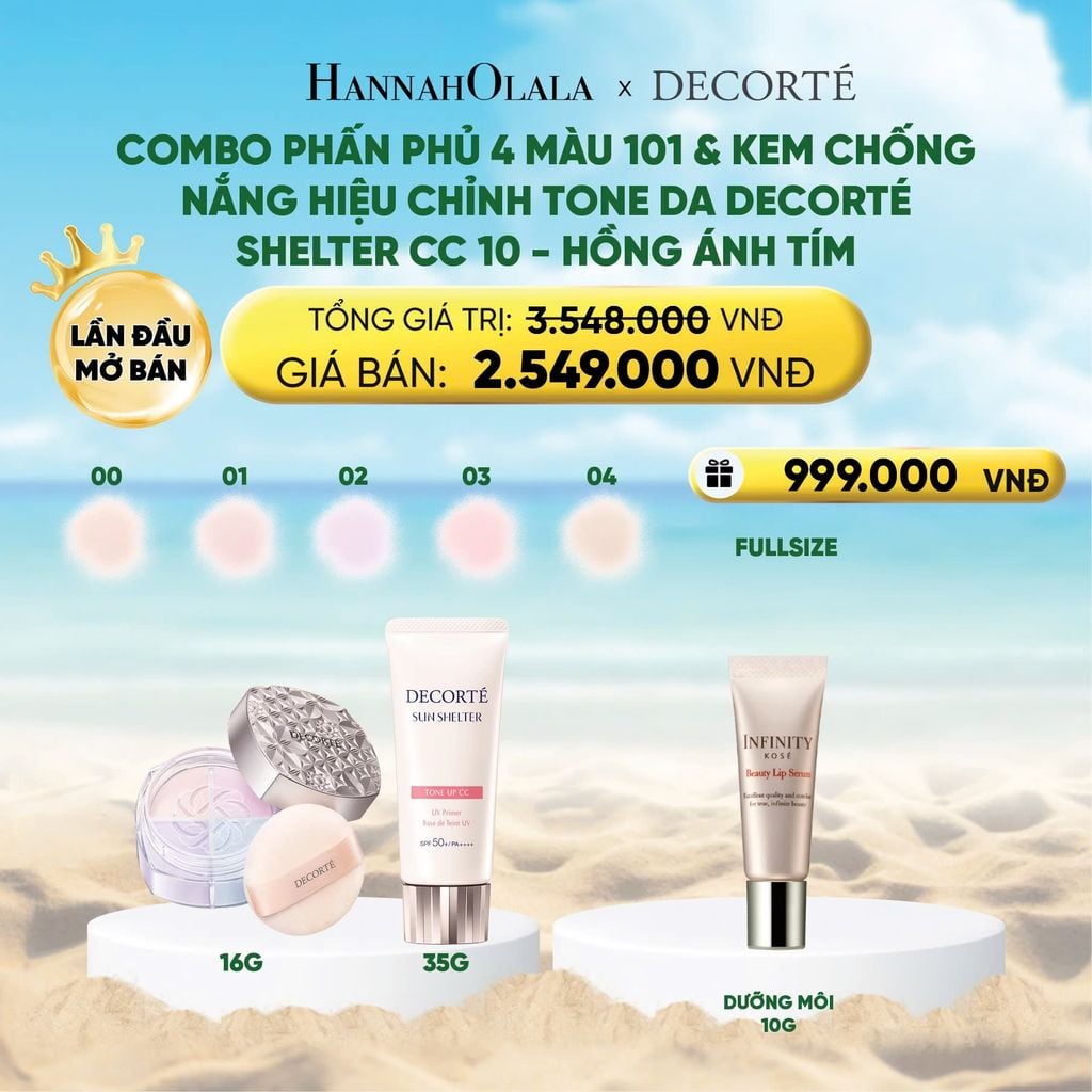  DEAL 6: COMBO PHẤN PHỦ 4 MÀU 101 & KEM CHỐNG NẮNG HIỆU CHỈNH TONE DA DECORTÉ 