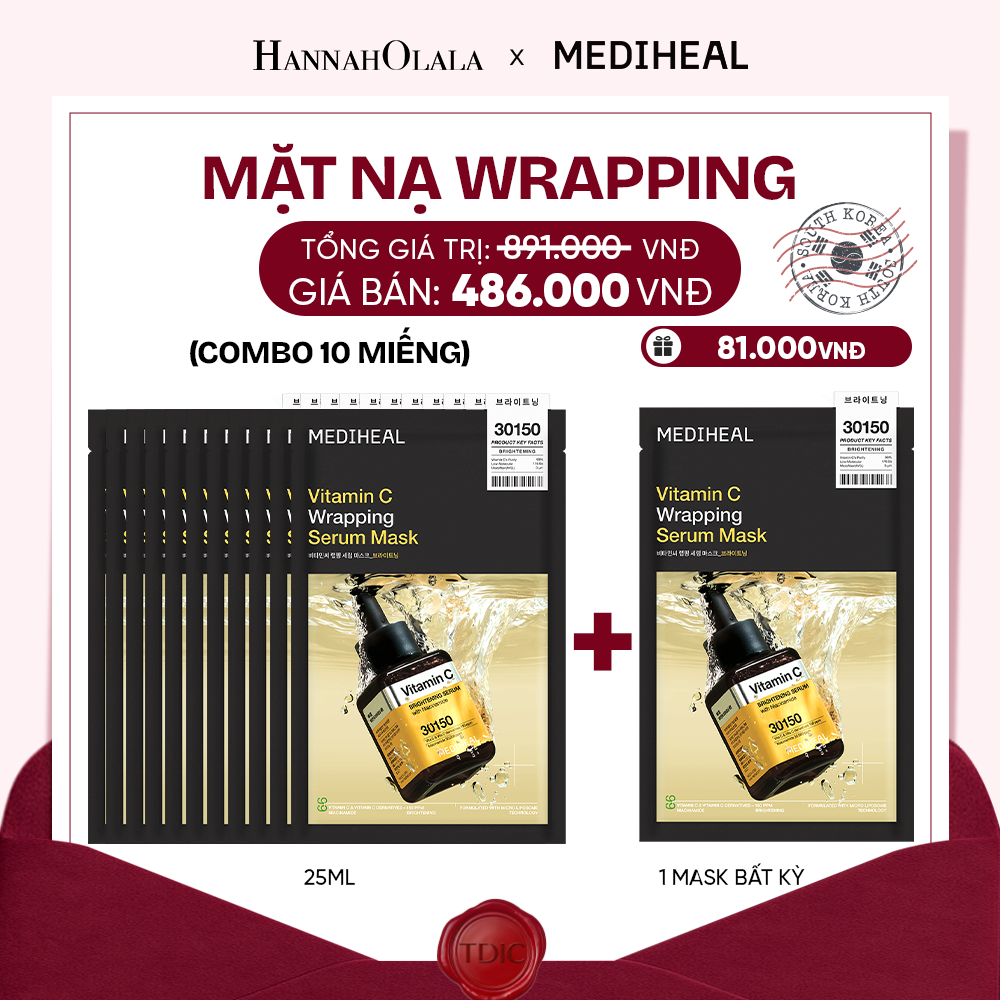  MEDIHEAL MẶT NẠ WRAPPING SERUM MASK 25ML (COMBO 10 MIẾNG) BẤT KỲ_M114 
