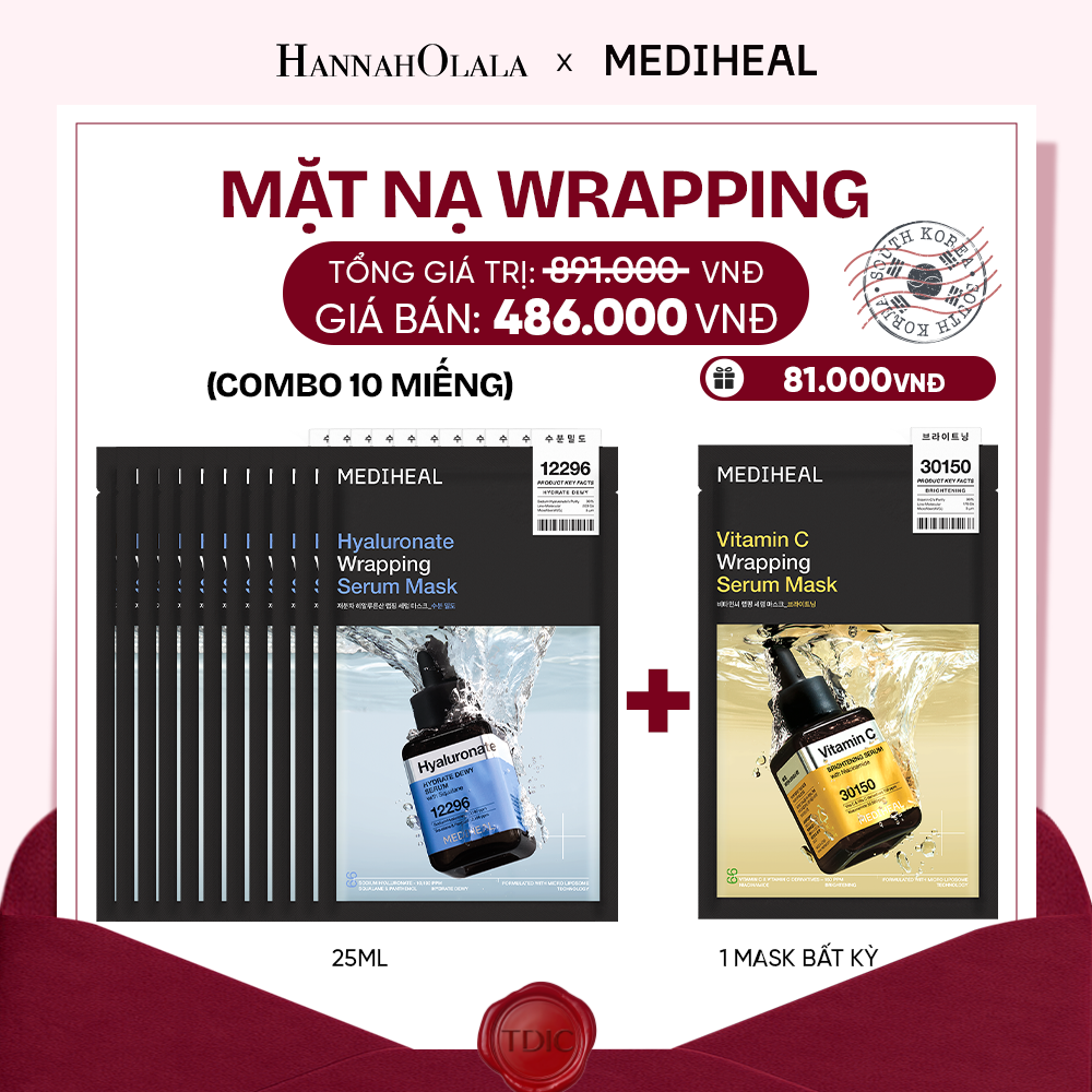  MEDIHEAL MẶT NẠ WRAPPING SERUM MASK 25ML (COMBO 10 MIẾNG) BẤT KỲ_M114 