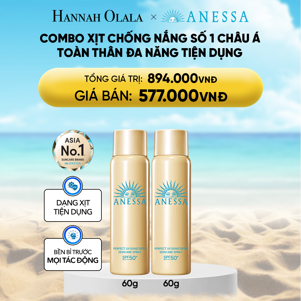 DEAL 6: COMBO XỊT CHỐNG NẮNG DƯỠNG DA ĐA NĂNG TIỆN DỤNG BẢO VỆ HOÀN HẢO ANESSA GOLD SPRAY SPF50+ PA++++ 60GX2 