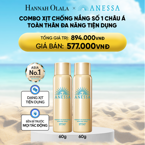  DEAL 6: COMBO XỊT CHỐNG NẮNG DƯỠNG DA ĐA NĂNG TIỆN DỤNG BẢO VỆ HOÀN HẢO ANESSA GOLD SPRAY SPF50+ PA++++ 60GX2 