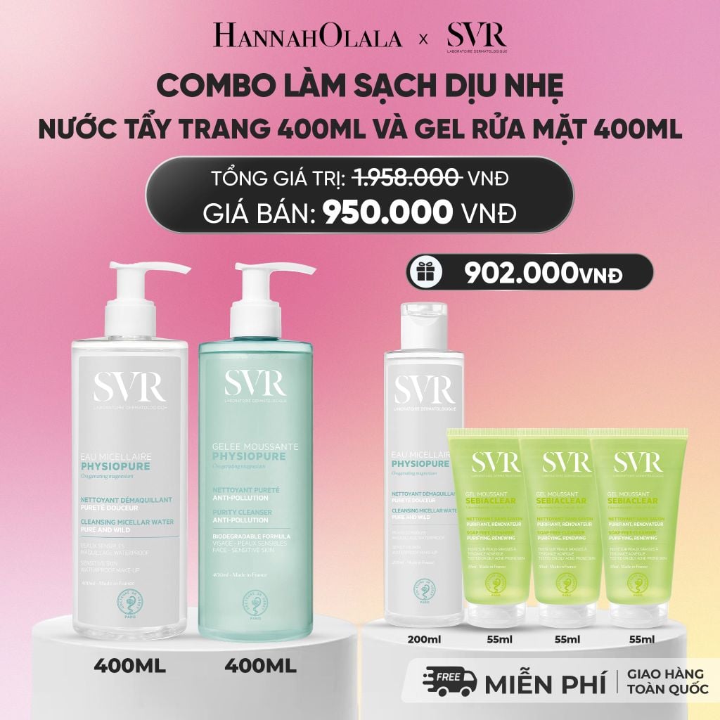  COMBO LÀM SẠCH DỊU NHẸ NƯỚC TẨY TRANG PHYSIOPURE EAU MICELLAIRE 400ML VÀ GEL RỬA MẶT GELEE MOUSSANTE 400ML - DEAL 06_A431 